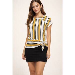 Silverwear Womens Striped Top Asymmetrical Tie Black White Gold Sz M Rayon Blend